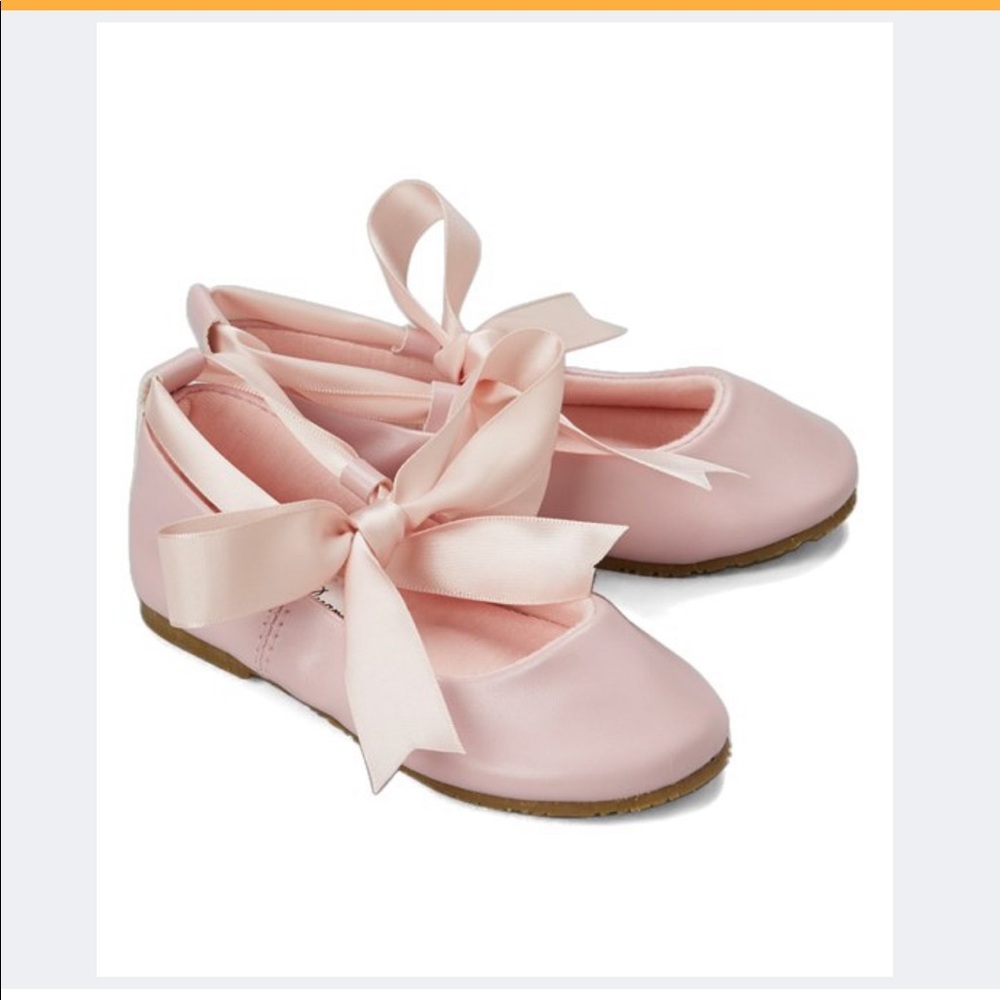 Pink bow leather ballet flats-Girls